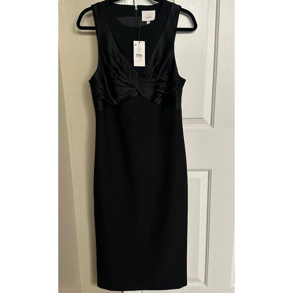 NWT Cinq a Sept Adelise Dress 2 Black Satin Cocktail Holiday Sheath Midi 10 - Picture 4 of 8